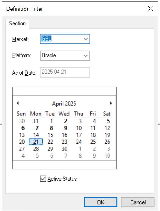 Definition Filter dialog box