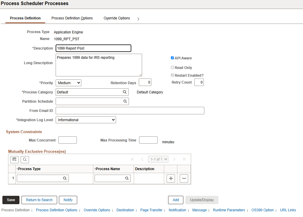 Processes - Process Definition page