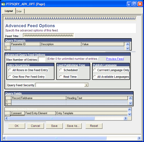 Query feeds advanced options page