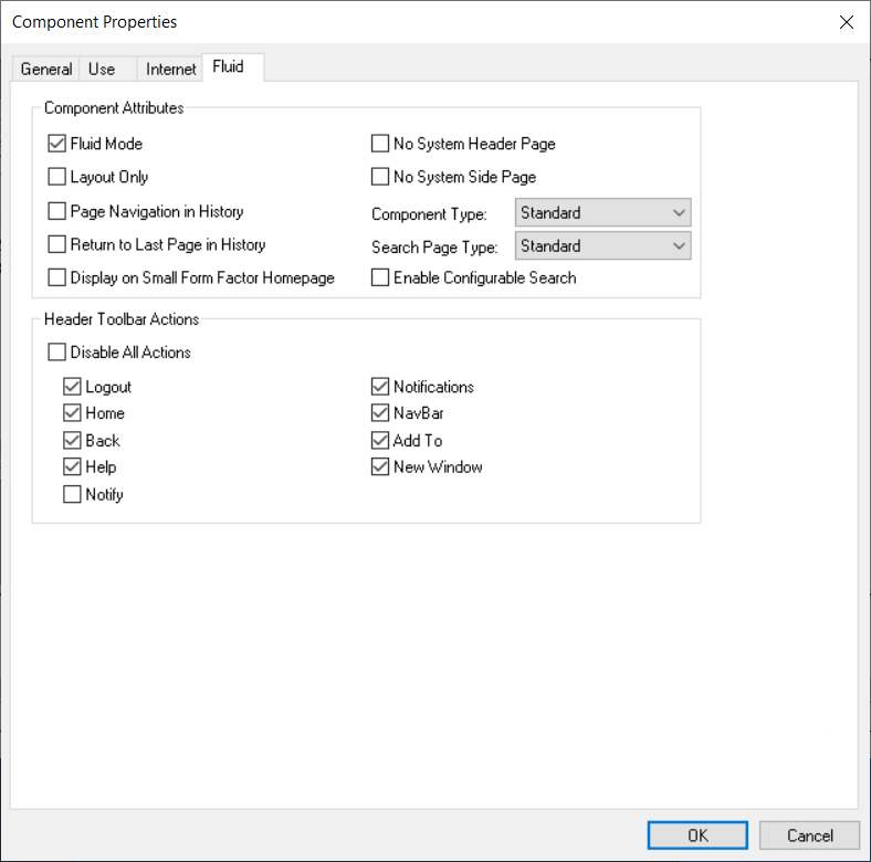 Component Properties dialog box: Fluid tab