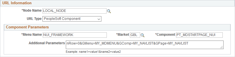 URL information for a master/detail application using PT_MDSTARTPAGE_NUI