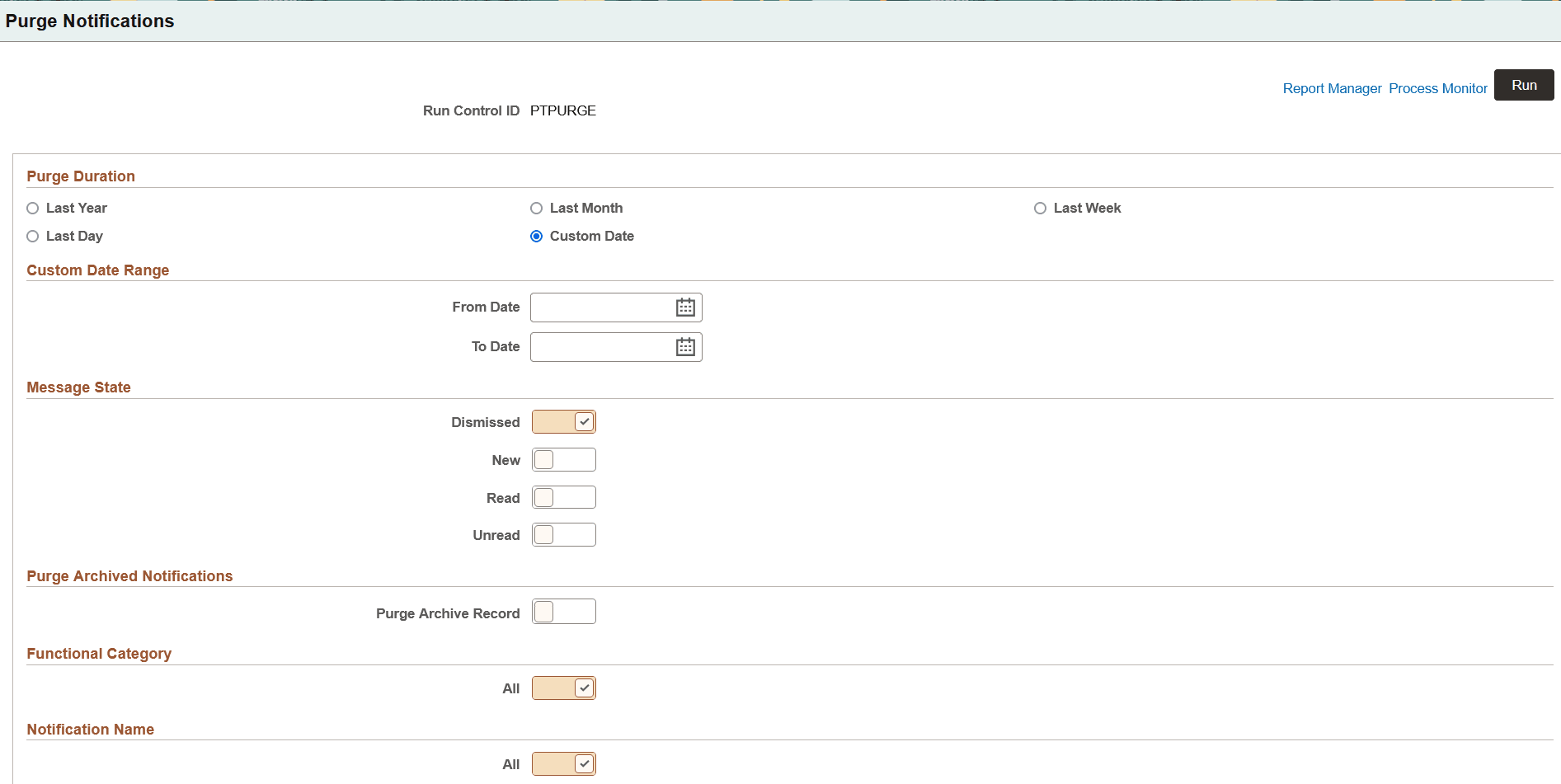 Purge Notifications page