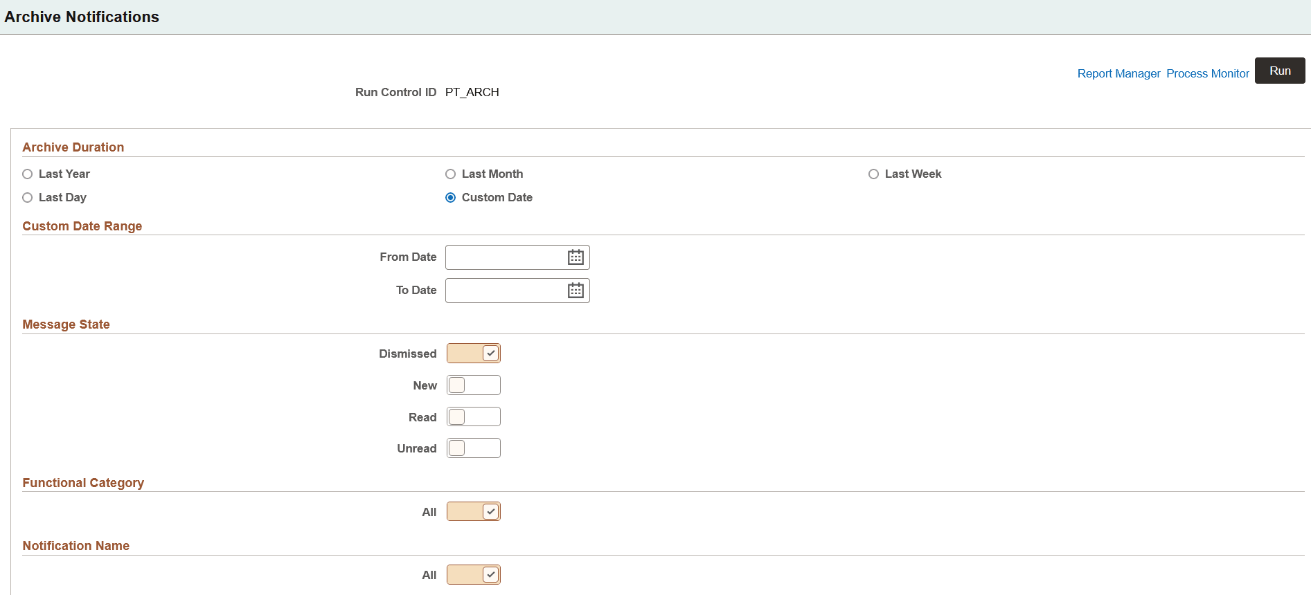 Archive Notifications page
