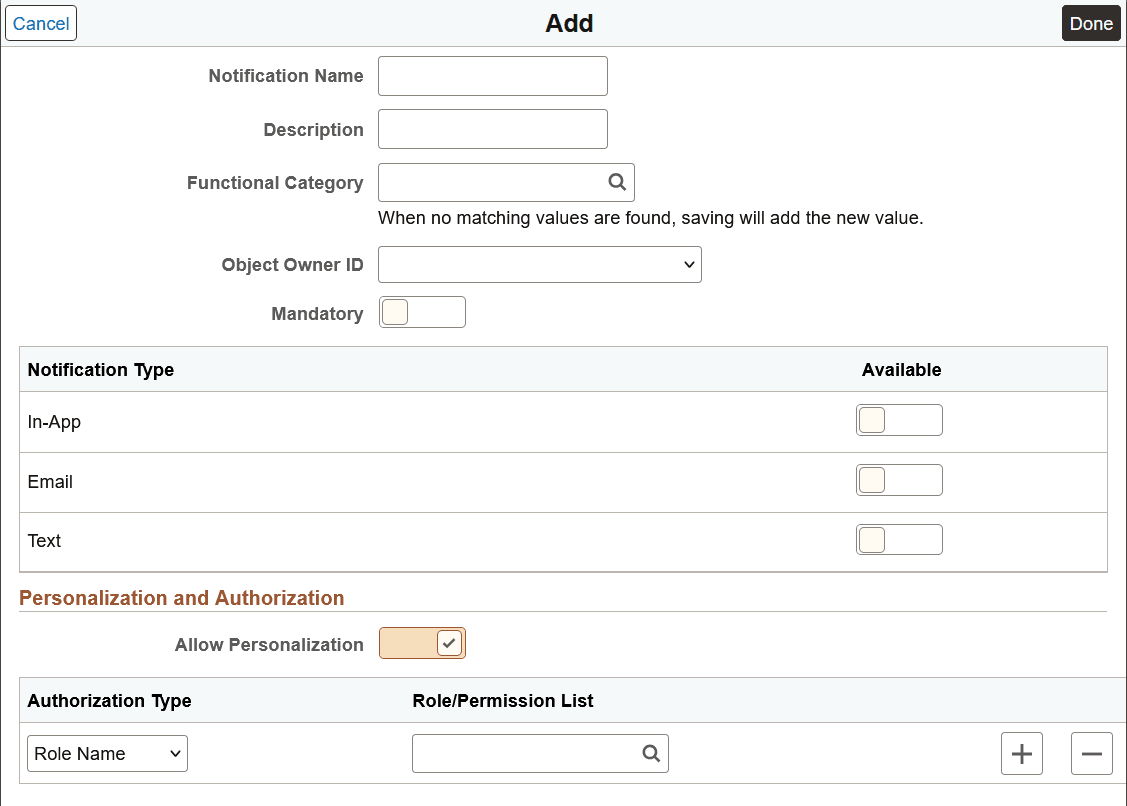 Add notification configuration page