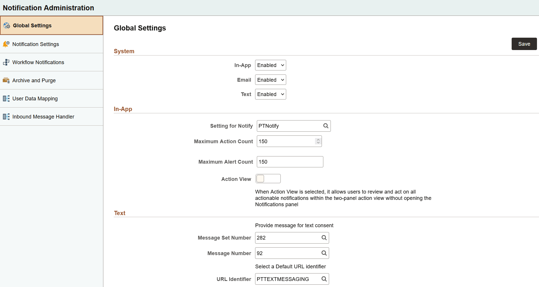Notification Administration fluid navigation collection