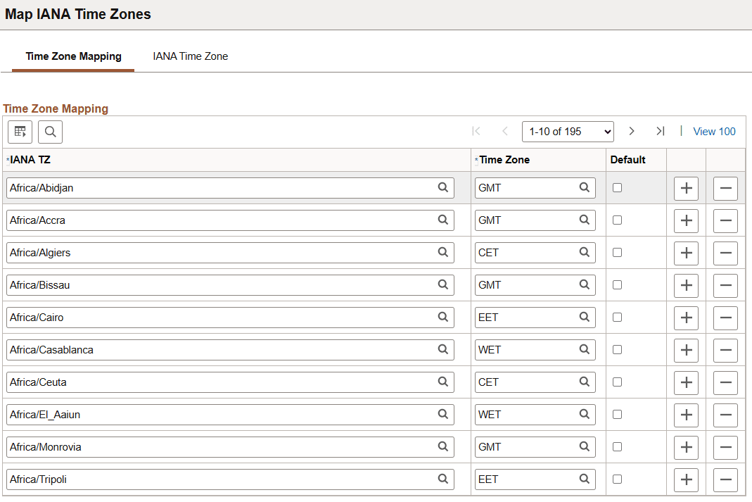 Time Zone Mapping Tab