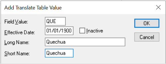 Add Translate Table Value dialog box