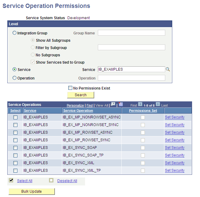 Service Operation Permissions page