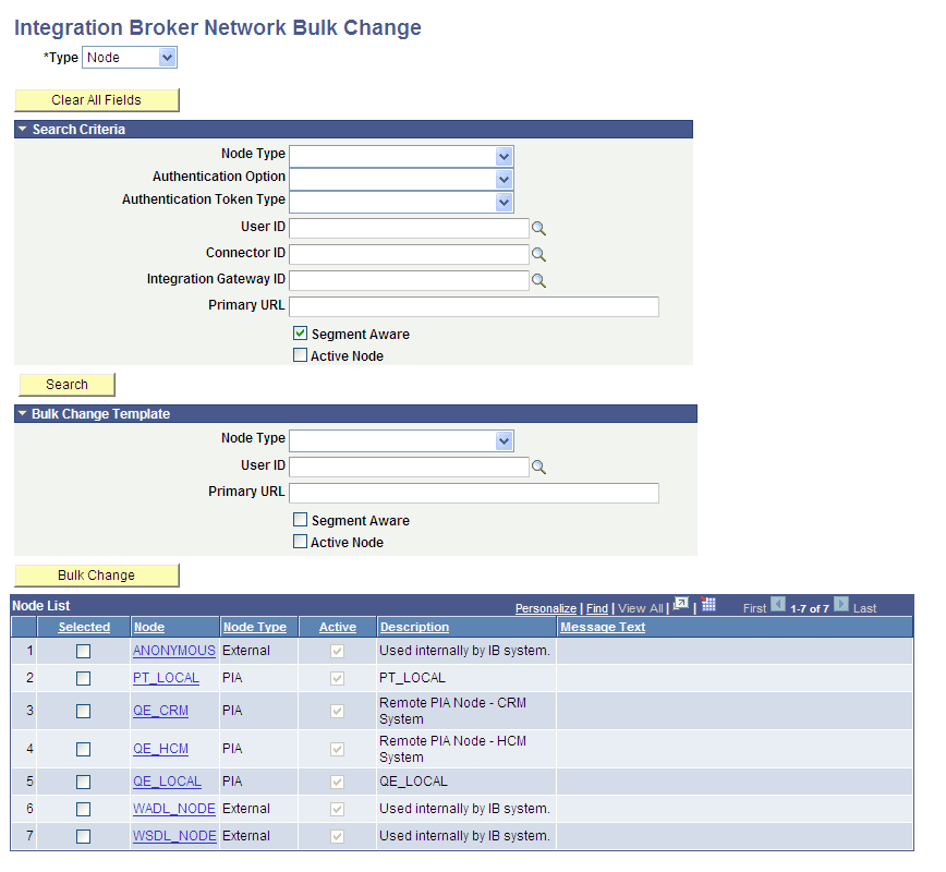 Integration Broker Network Bulk Change page