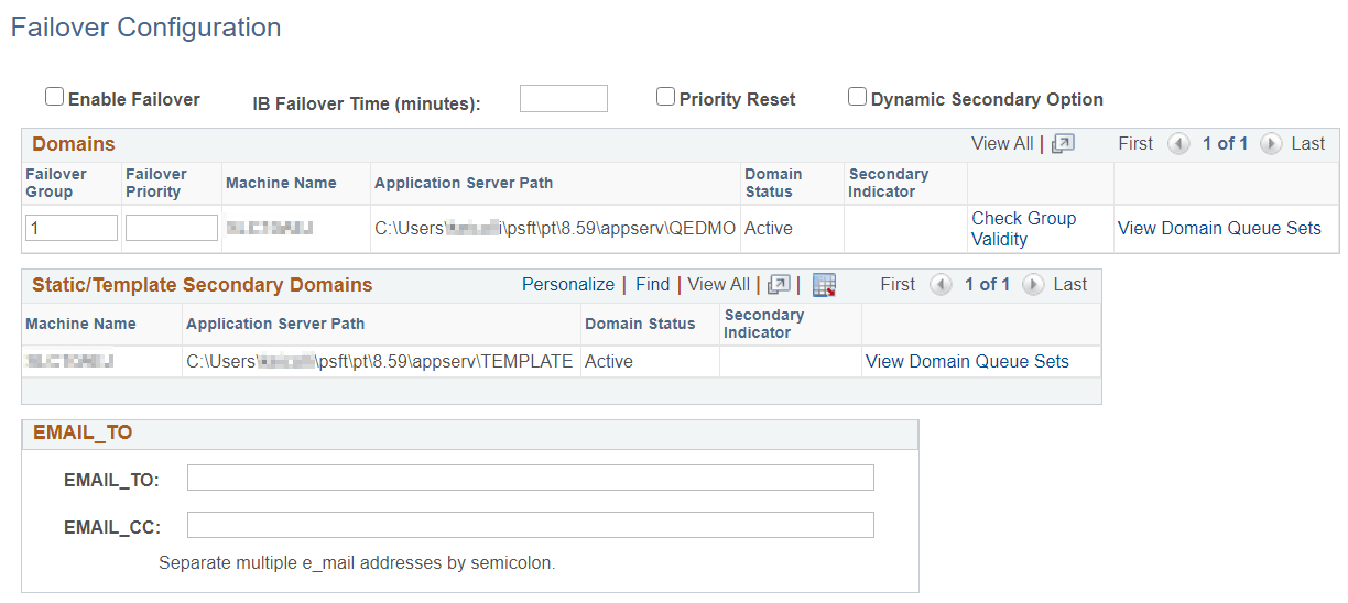 Failover Configuration page