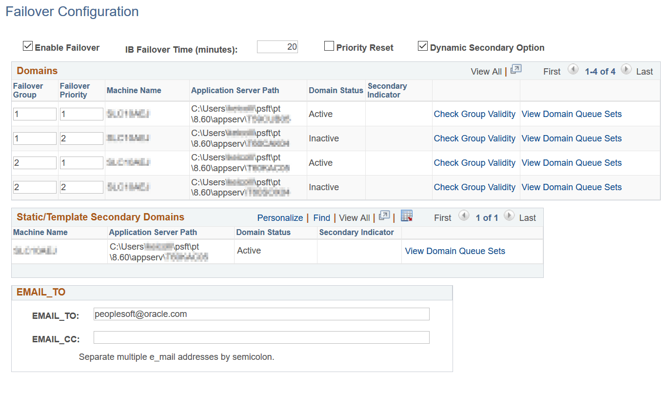Failover Configuration page - Dynamic Primary-Secondary