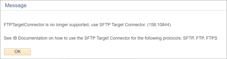 Error message for FTP Target Connector
