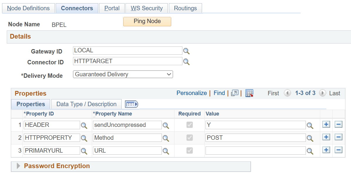 Nodes - Connectors page with http target connector defined