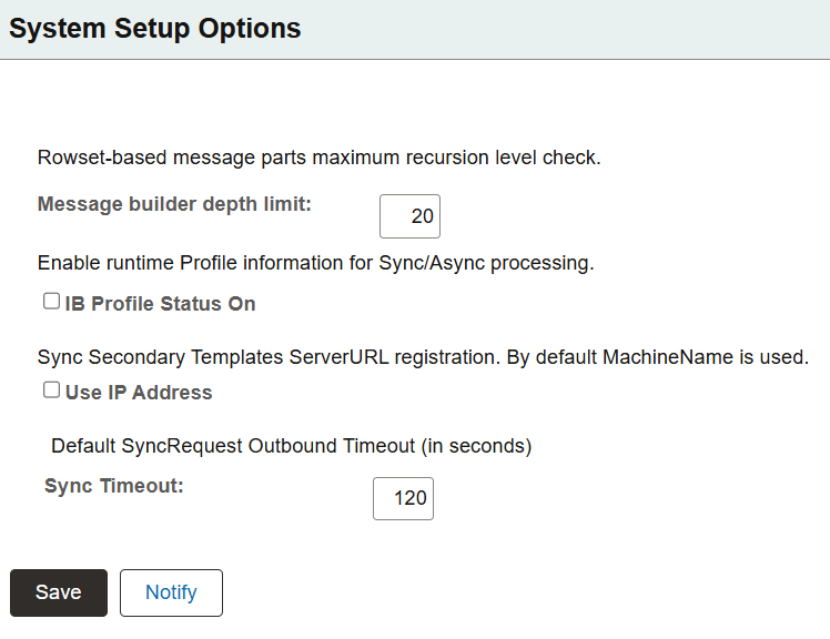 System Setup Options page