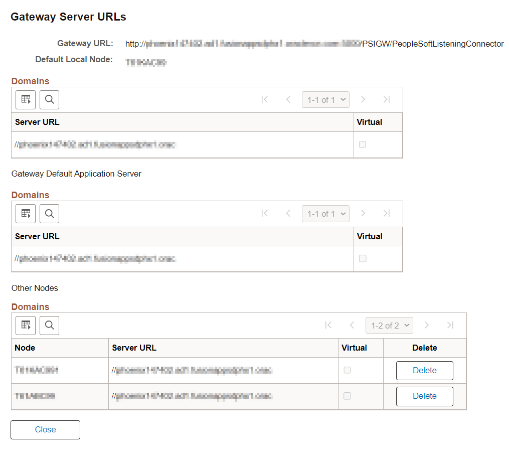 Gateway Server URLs page