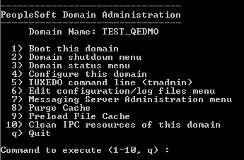 PeopleSoft Domain Administration menu