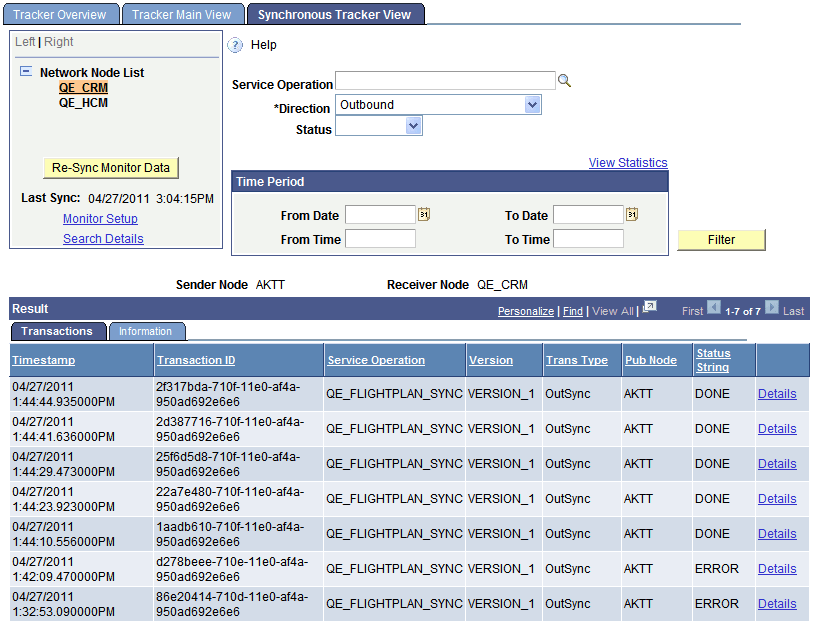 Transactional Tracker - Synchronous Tracker View page