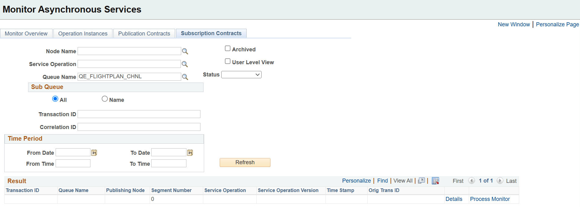 Monitor Asynchronous Services - Subscription Contracts page