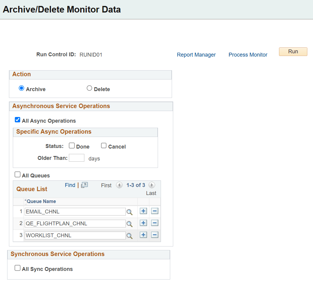 Archive/Delete Monitor Data page