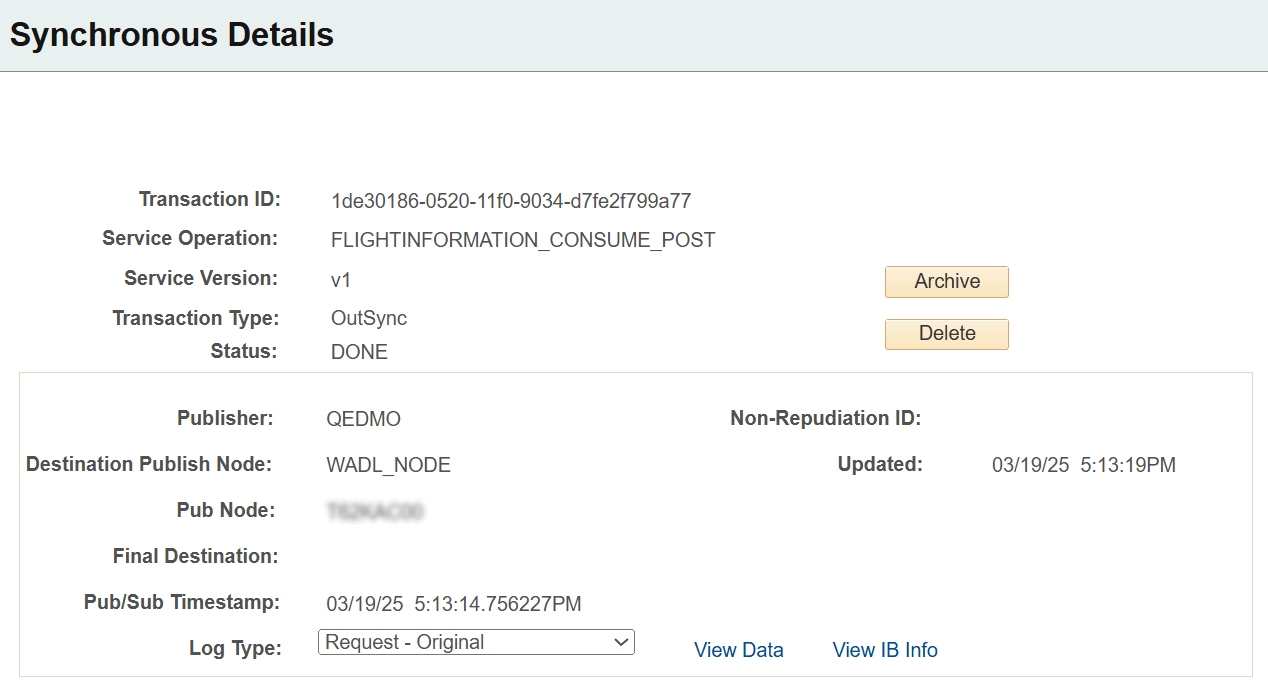 Synchronous Details page