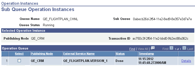 Sub Queue Operation Instances page