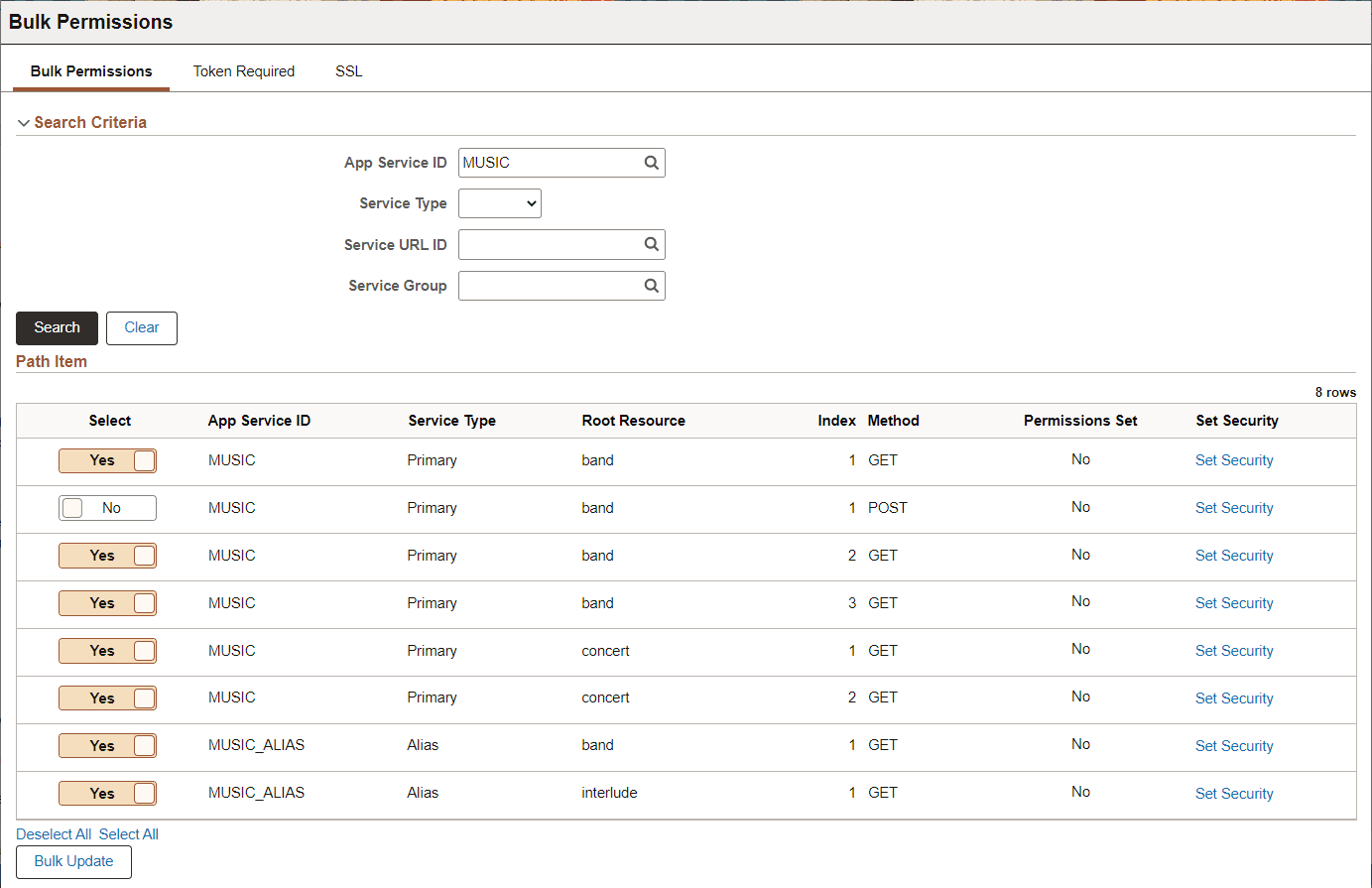 Bulk Permissions page