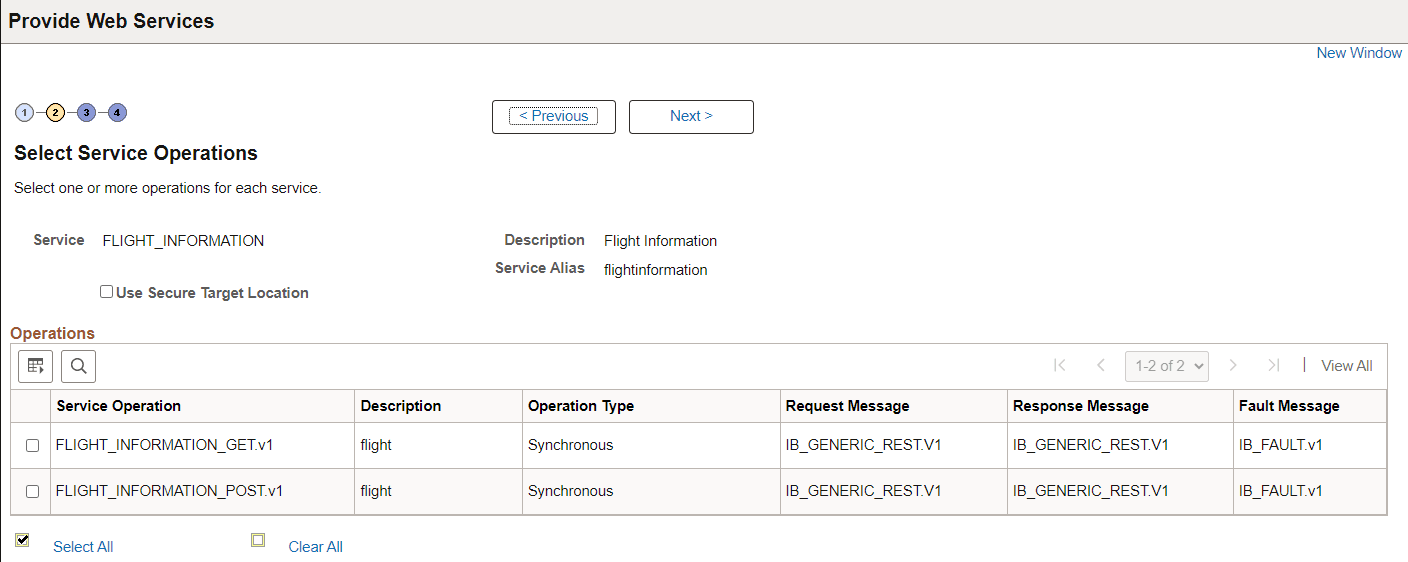 Select Service Operations page for OpenAPI REST service