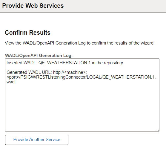 Confirm Results page for REST service