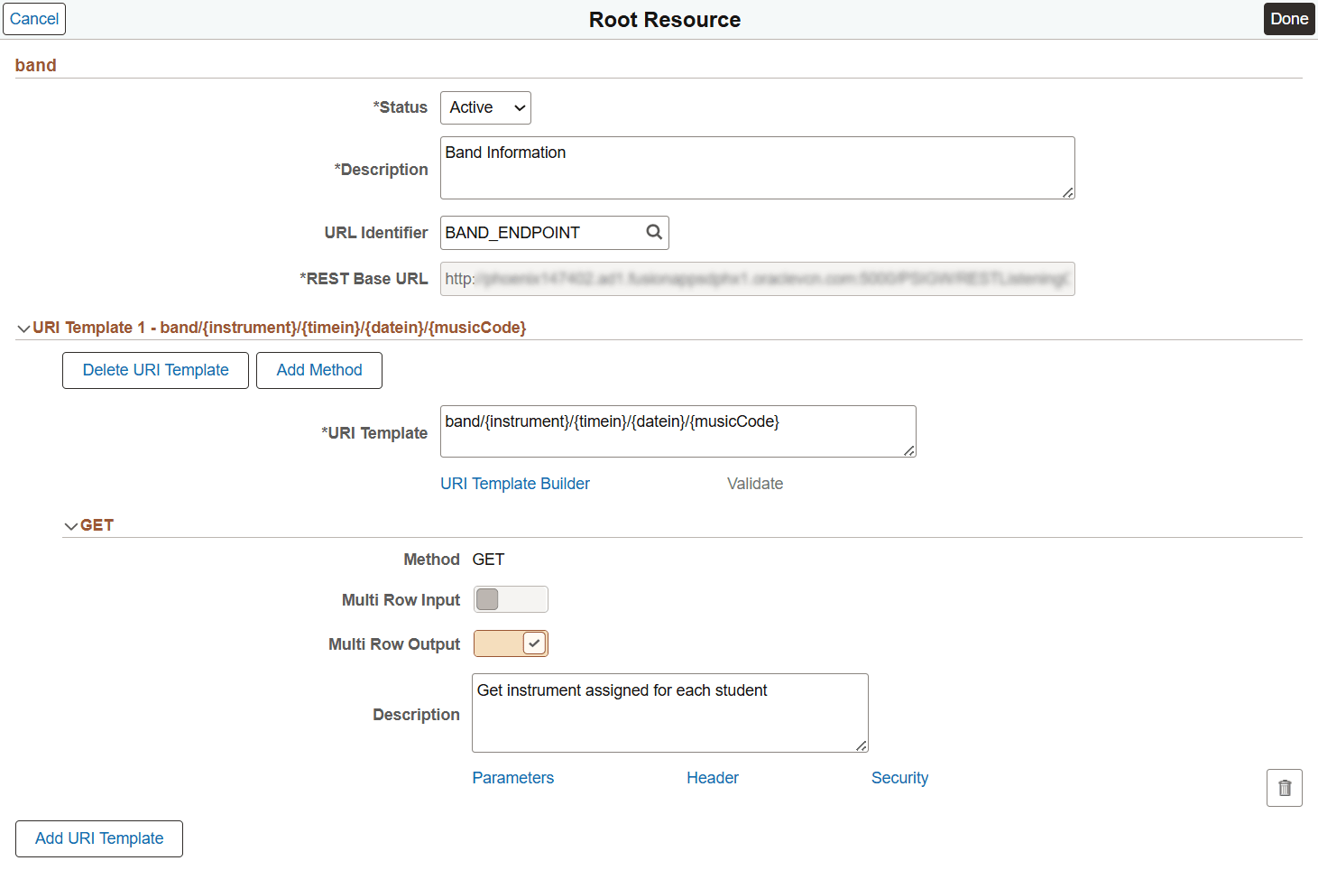 Root Resource with URI Template Method for Consumer Application Service