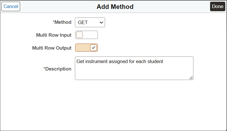Add Method page for Consumer Application Service