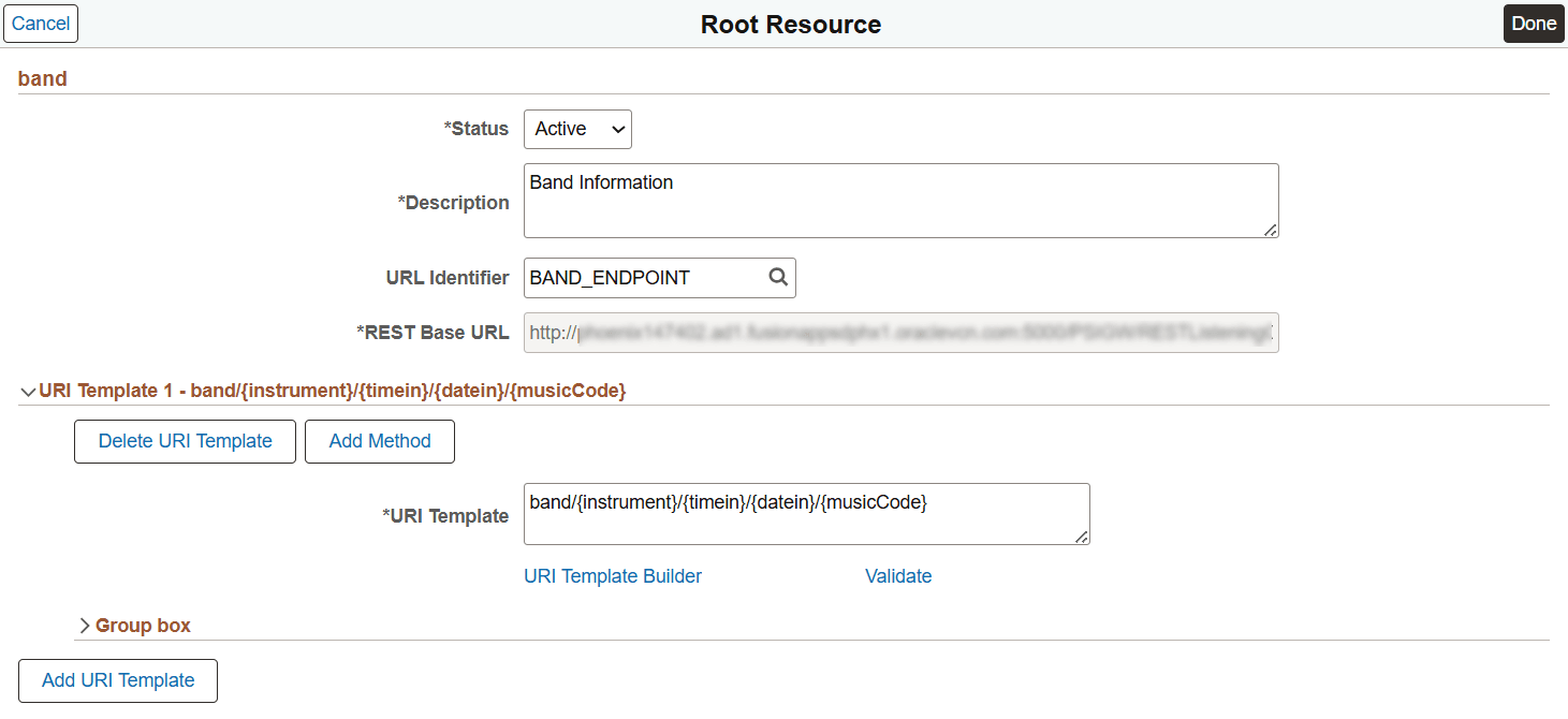 Root Resource page with URI Template