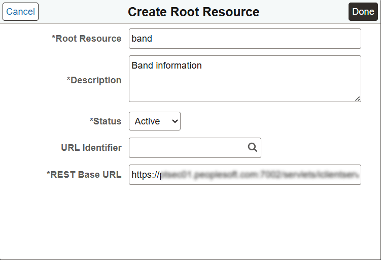 Create Root Resource page