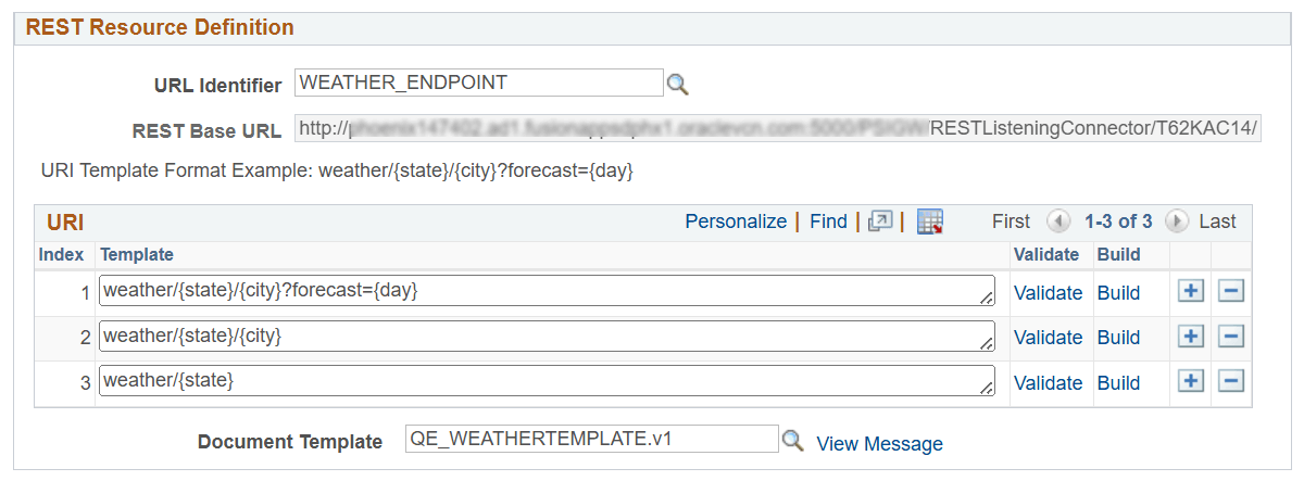 REST Resource Definition section for REST Services that do not use Open API