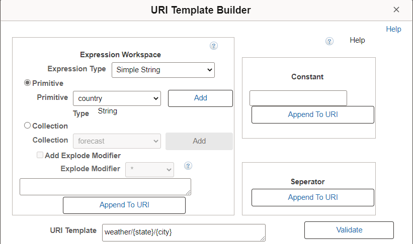 URI Template Builder page