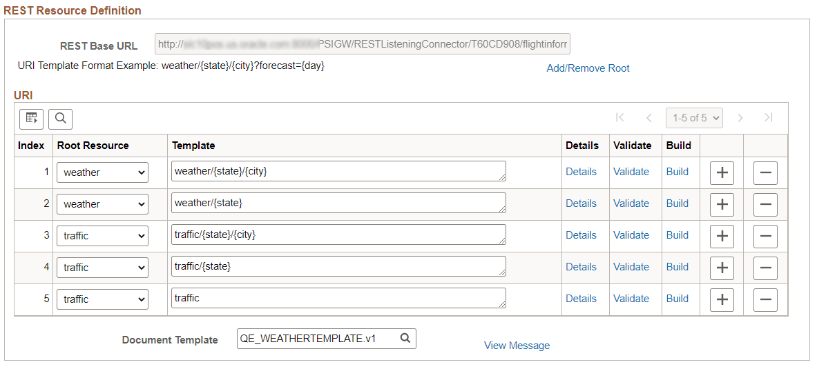 REST Resource Definition section for Open API REST Service