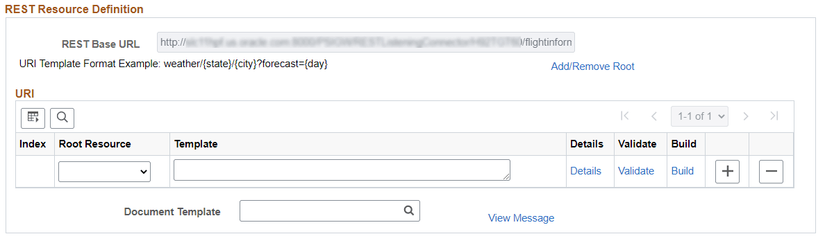 REST Resource Definition section for Open API REST Service