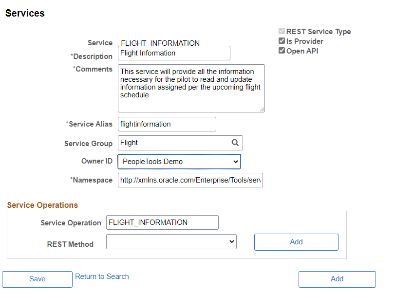 Example Services page