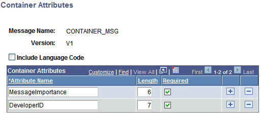 Container Attributes page