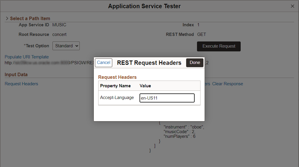 Request Headers in Application Service Tester