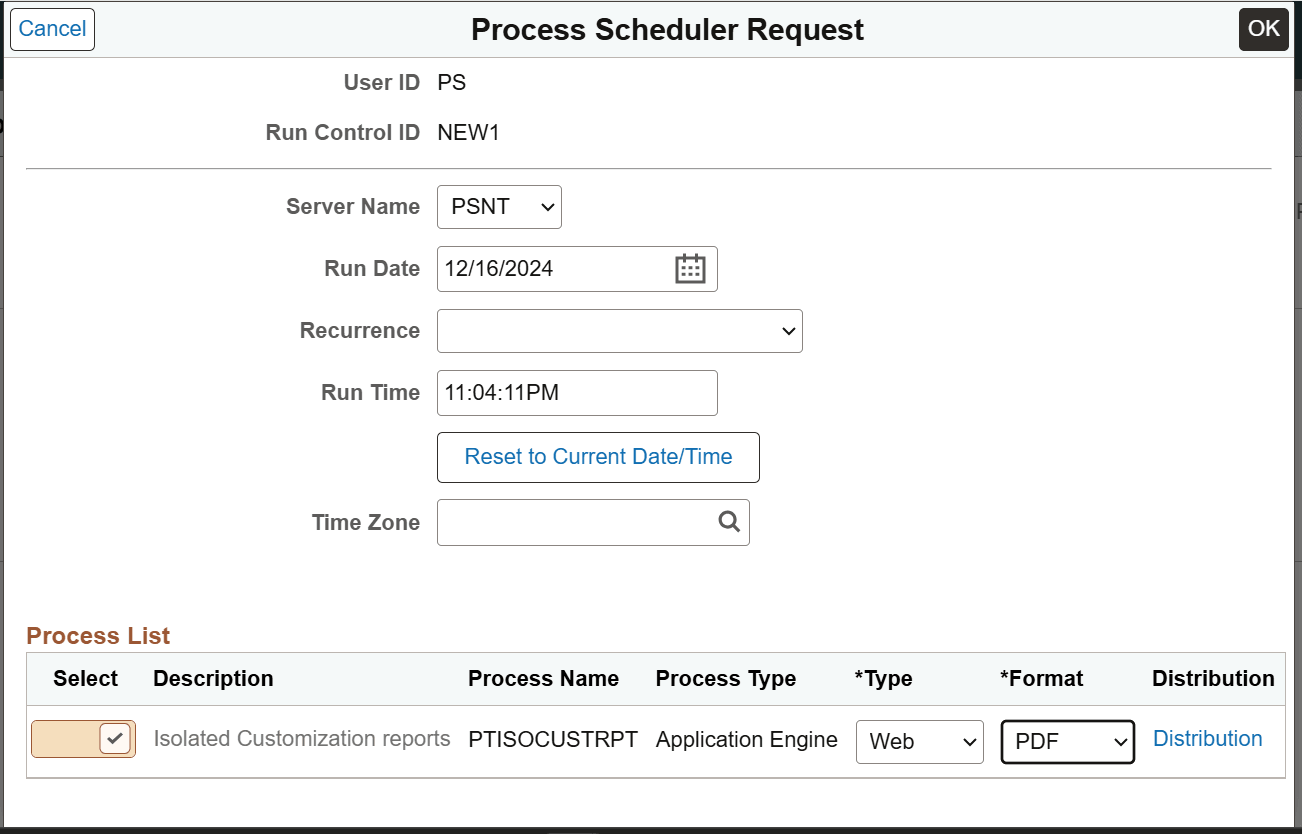 Run PTISOCUSTRPT Application Engine Program