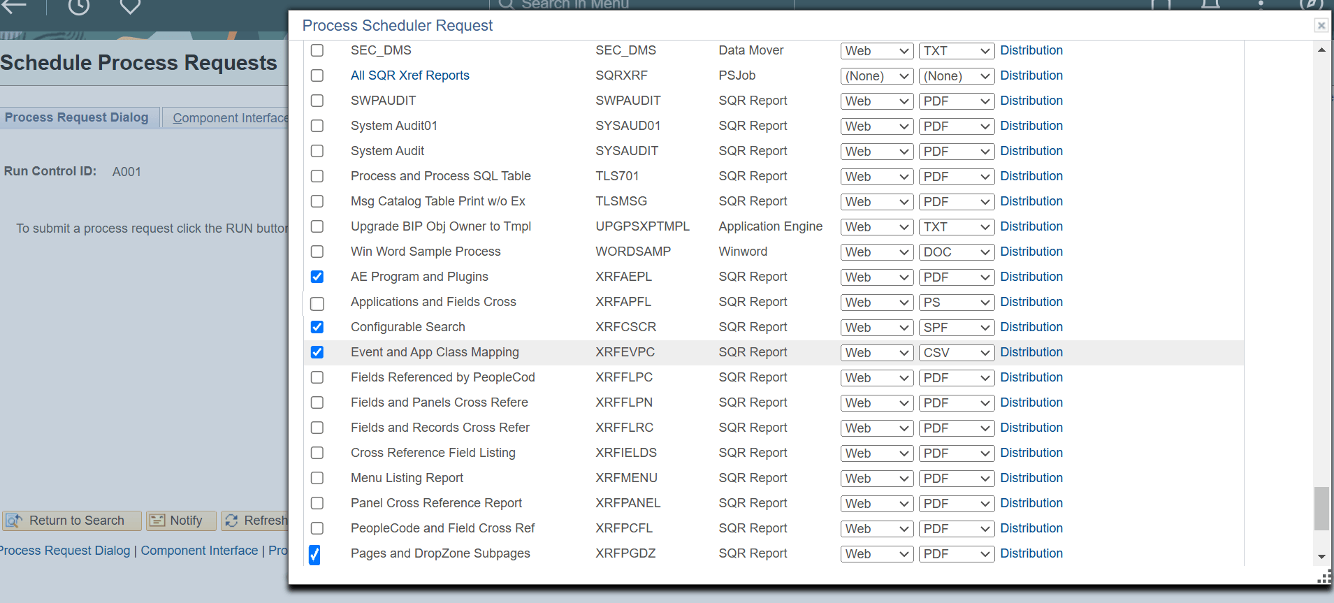 Process Scheduler Request page- Generate SQR Report