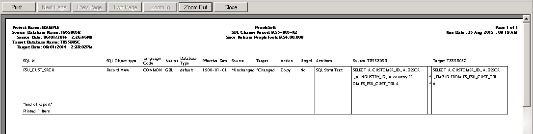 Print preview comparison report