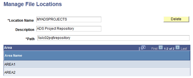 Manage File Locations page