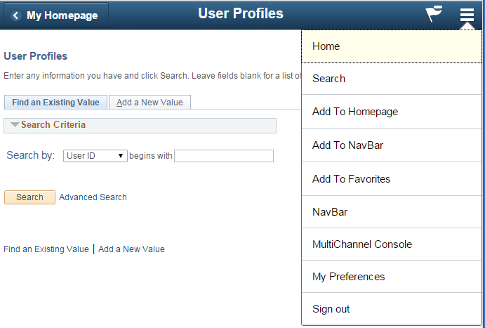 Action Menu showing Multichannel Console link