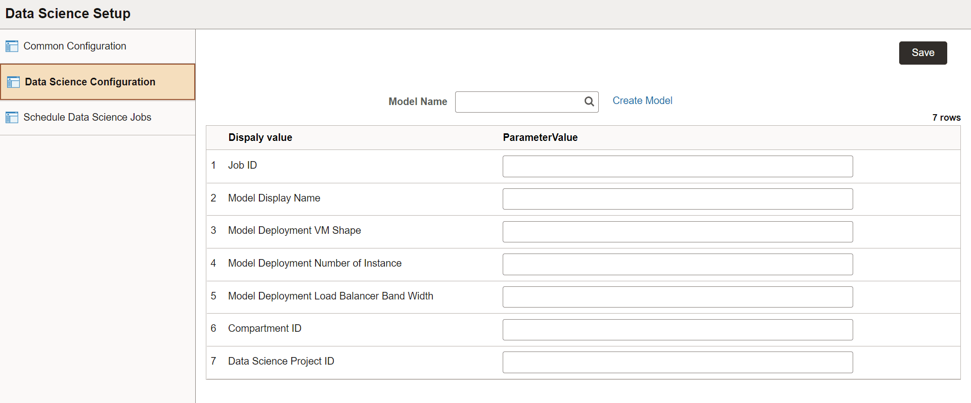 Data Science Configuration page