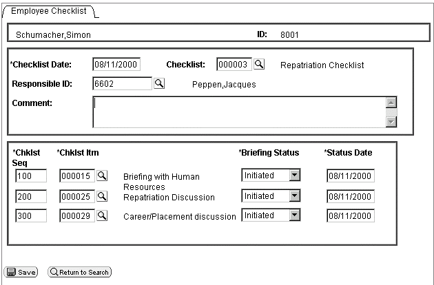 Employee Checklist page