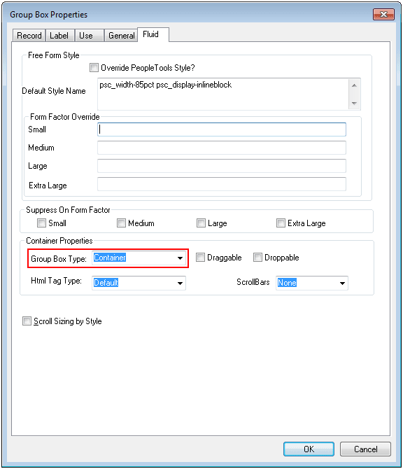 Setting the group box type to Container