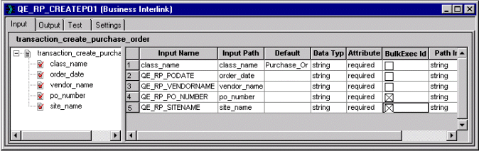 Example Business Interlink inputs for BulkExecute