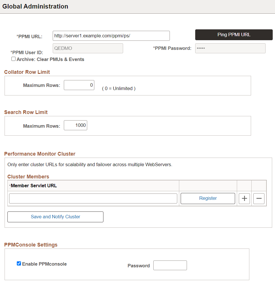 Global Administration page