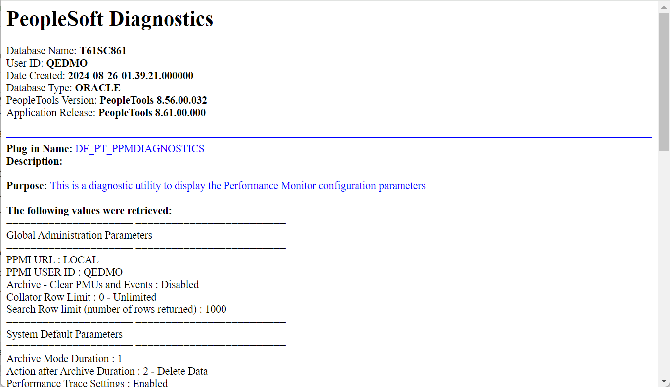 Sample Performance Monitor diagnostic plug-in output